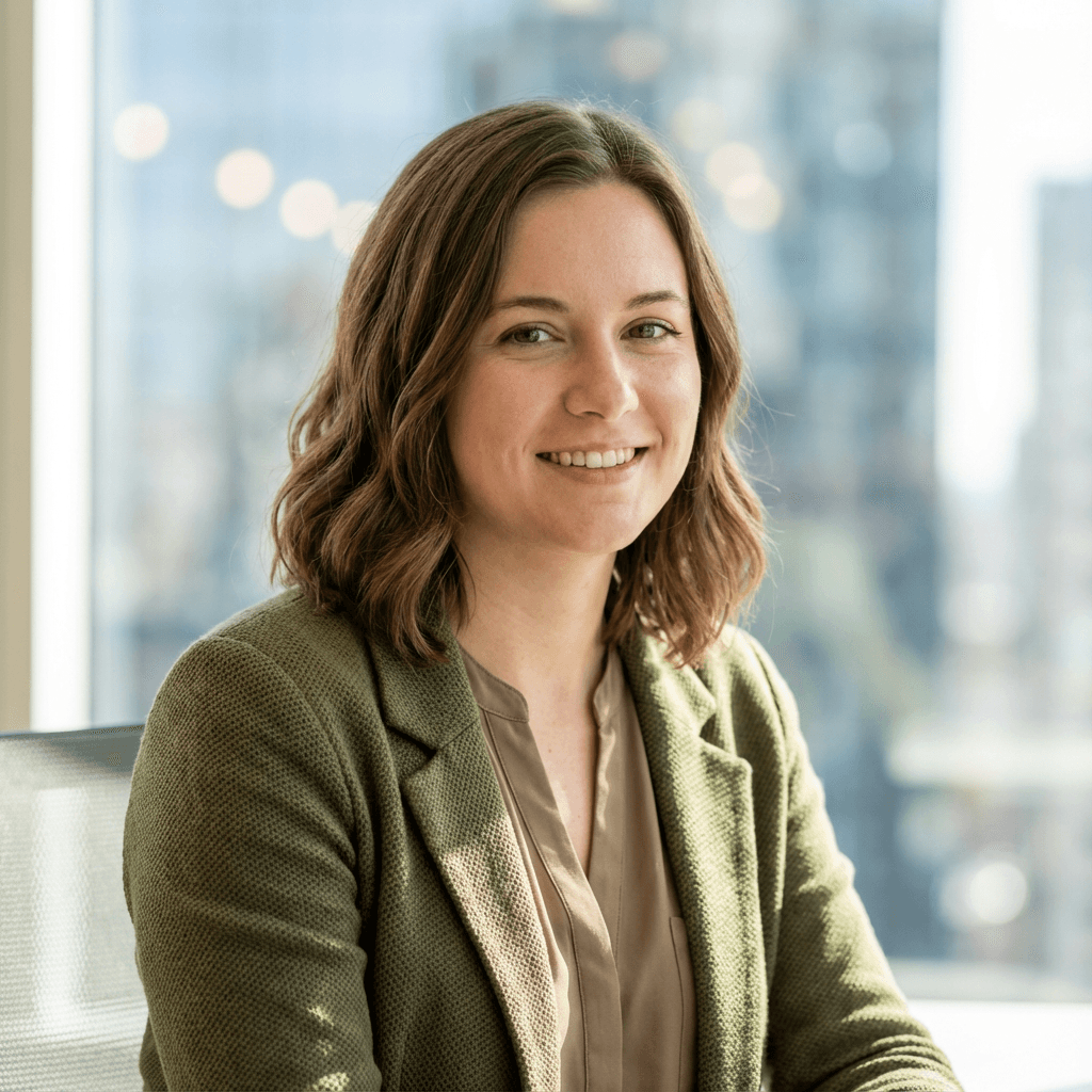 Jennifer L. in a blazer at her desk