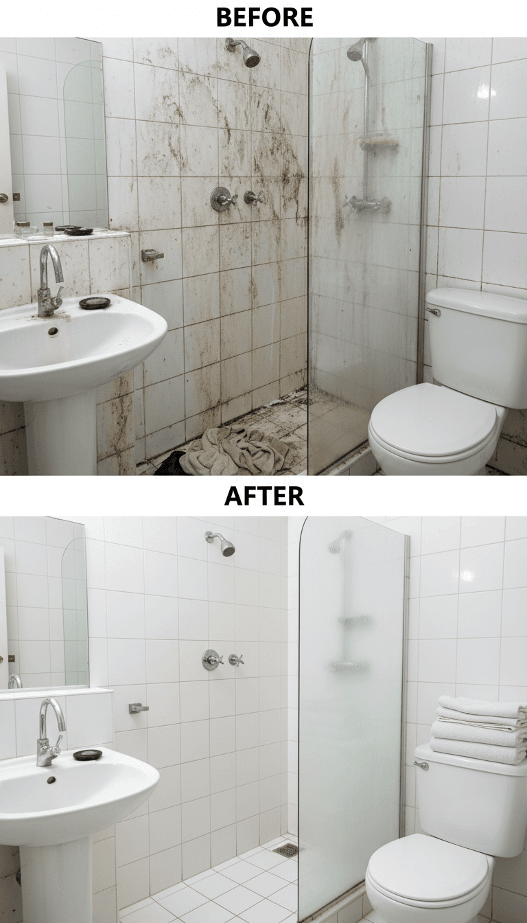 Bathroom tile and fixtures after a thorough deep clean
