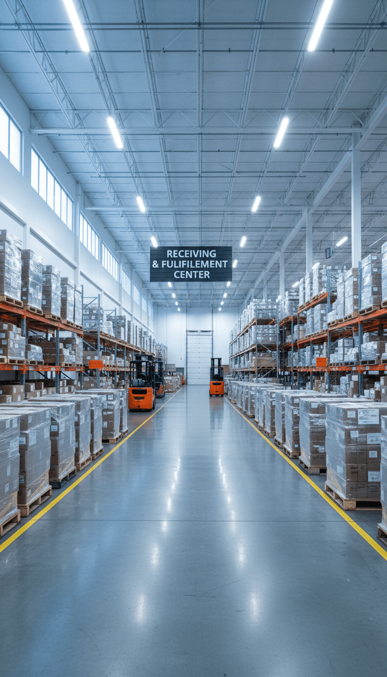 Clean warehouse floor with organized pallets