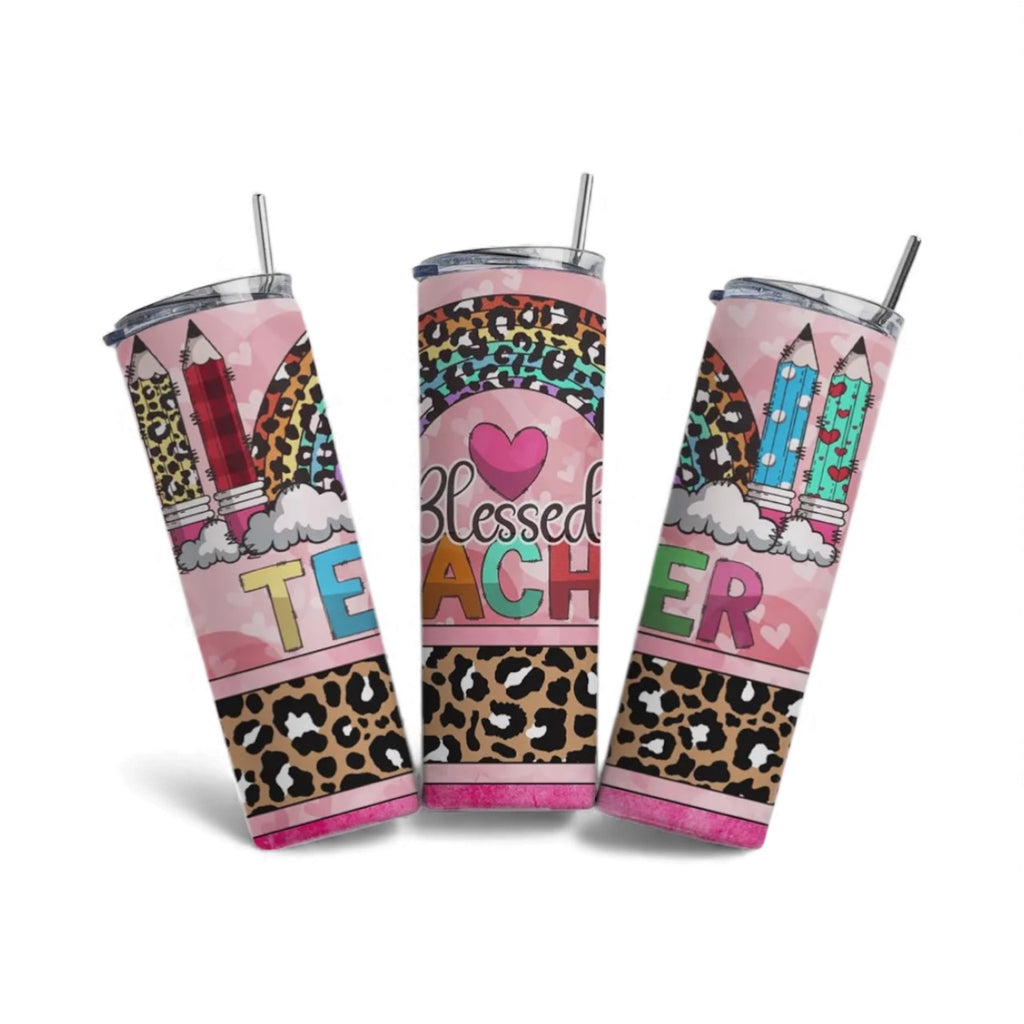 Blessed Teacher Leopard Rainbow Tumbler